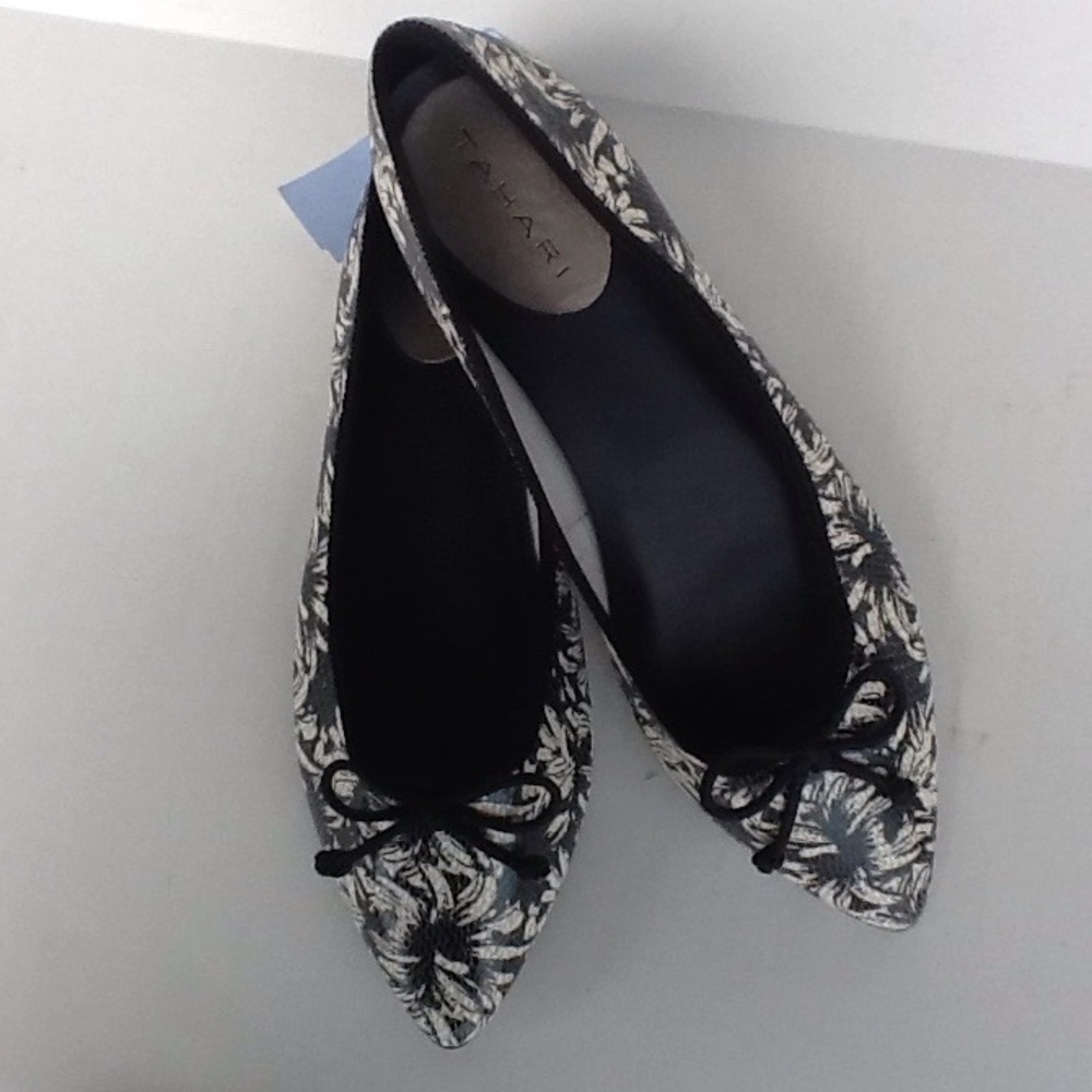Black & White Flowered Tahari Flats